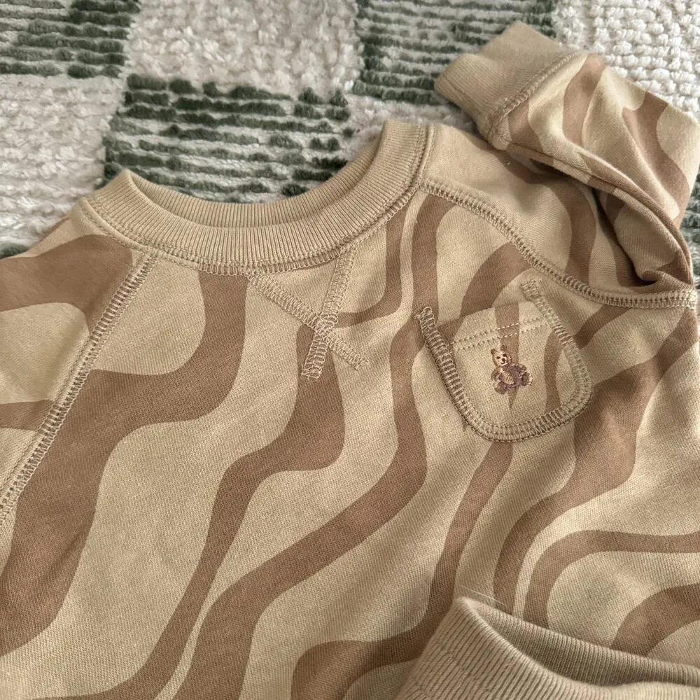 Baby GAP 2-Piece Sweatsuit 3-6 Months Tan Brown Swirl NWOT Sweatshirt Shorts